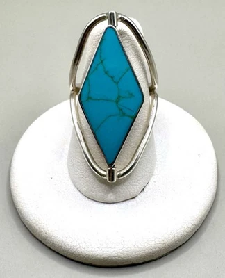 Кольцо-раскладушка HOR из чистого серебра с бирюзой и красной яшмой размер 8 Мексика - Изображение 1 из 4