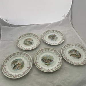 Set of 5 ANTIQUE Hand Painted FISH PLATES Crown China Imperial Austria  8/14" - Foto 1 di 9