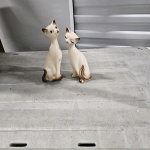 Pair Vintage MCM Two Vicki Japan Siamese Long Neck Cats perfect shape with label - Picture 1 of 5