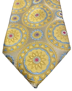 Henri Picard Mikrofaser Krawatte gelb Blumen Medaillon Krawatte - Bild 1 von 7