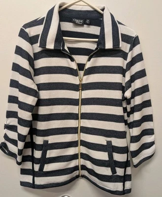 Onequ Casuals Jacket Womens Large Striped Zip Up Pockets Nautical Casual Layer - Image 1 of 4