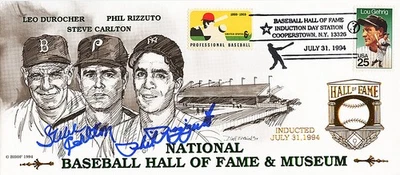 Steve Carlton Phil Rizzuto Signed National Baseball HOF Museum Cachet PSA/DNA - Image 1 of 3