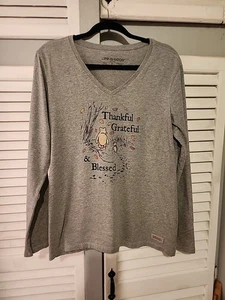 Life is good T Shirt Womens Pullover ~ GRATITUDE GRAY~ COTTON BLEND SIZE LARGE - Picture 1 of 6