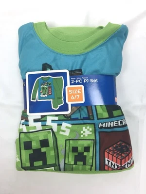 NIP Minecraft Boys Green PJ’s Long Sleeve Pants 2pc Set Gaming Size 6/7 - Image 1 of 2