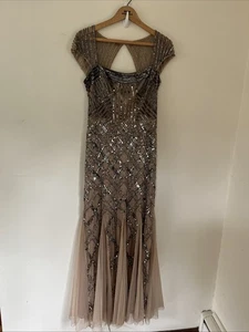 adrianna papell 10 Sequin Beaded Mermaid Evening Event Maxi Dress Needs TLC - Picture 1 of 11