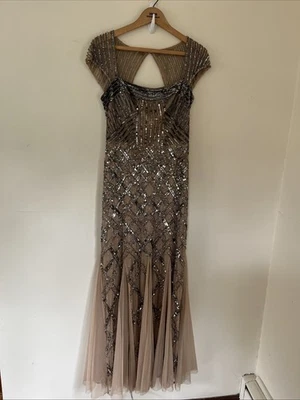 adrianna papell 10 Sequin Beaded Mermaid Evening Event Maxi Dress Needs TLC - Image 1 of 4