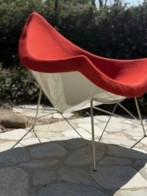 罕见 1955 年 George Nelson 椰子椅 / Herman Miller - 原装红色羊毛 - MCM — 第 1/4 张图片