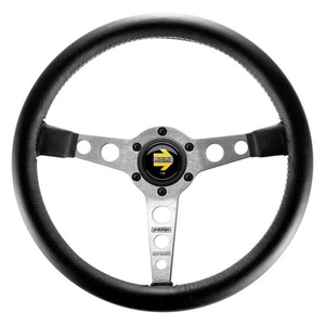 Momo for Prototipo Steering Wheel 350 mm - Black Leather/Wht Stitch/Brshd Spokes - Picture 1 of 8