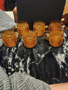 Set Of 6 Amber Glass Mug Hobnail Antique EAPG Tiny Child Mugs 3.5” - Picture 1 of 24