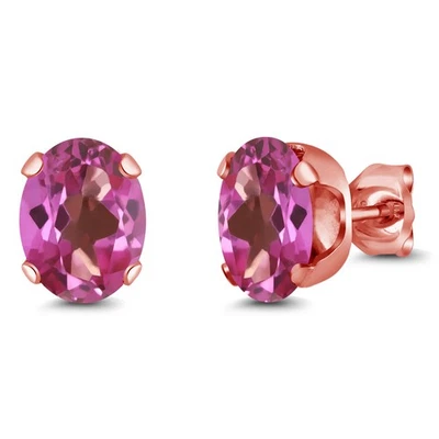 2.60 Ct Oval 8x6mm Pink Mystic Topaz 18K Rose Gold Plated Silver Stud Earrings - Image 1 of 3