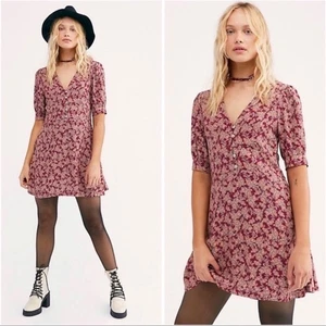 Mini Vestido Babydoll Free People Provence Años 90 Grunge Borgoña Estampado Floral Talla M - Imagen 1 de 8