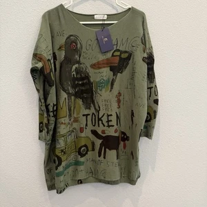 Suéter Ellazhu Gráfico Grafitti Estampado Dibujo Gran Tamaño Cuervo Gato Talla Única - Imagen 1 de 5