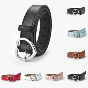 Women Metal Heart Buckle Skinny Faux Leather Belt Dress Corset Jeans Waistband - Picture 1 of 34