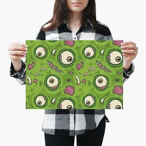 A3| Lime Green Cartoon Zombie Eyeballs Size A3 Poster Print Photo Art Gift #3892