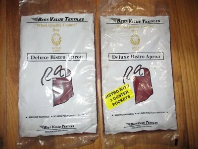 Lot of 2- Bistro Half Apron with 2 Pockets Poly Cotton 32" L X 28" W Dk Red NIP - Image 1 of 4