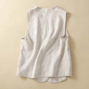 Waistcoat Sleeveless Linen Vest Coat Tops Solid Retro V Neck Loose Casual и - Picture 1 of 13