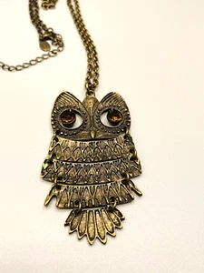 Cookie Lee Signed Articulated Retro Owl 3" Pendant on 24" Adjustable Chain - Picture 1 of 10