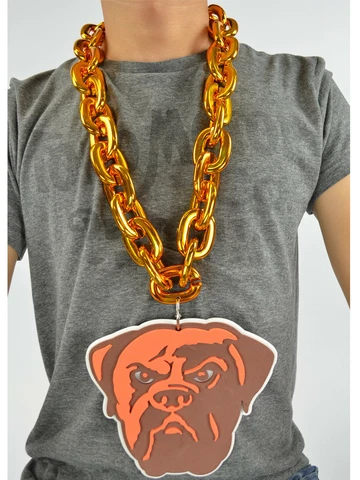 New NFL Cleveland Browns Gold Fan Chain Necklace Foam Made in USA Cover