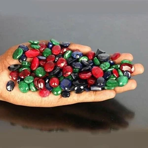 Natural Oval Cut 100 Carat Emerald, Ruby, Sapphire Loose Mix Gemstone Lot OPJ - Picture 1 of 4