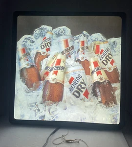 Vintage Michelob Light, Michelob Dry Lighted Holographic Box Sign Man Cave Bar - Picture 1 of 12