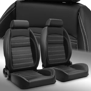 Black Universal 1 Pair OBS Style Seats Reclinable PVC Leather Car Seats - Picture 1 of 9