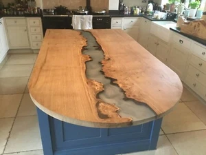 Smoky Grey Epoxy Kitchen Countertop, Wooden Oval Luxury Countertop, Decor - Picture 1 of 8
