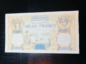 Banknote France 1938 P-90c 1000 Francs Ceres and Mercury - Picture 1 of 2