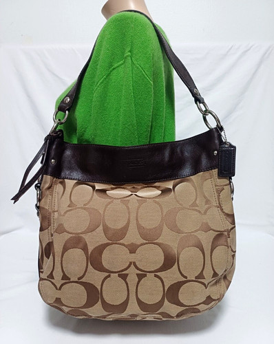 BORSA A TRACOLLA COACH ZOE SIGNATURE PELLE MARRONE E JACQUARD Y2K HOBO F14709