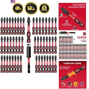 Impact Phillips Screwdriver Bits Set 50 Pack 2 Inch S2 Steel with Magnetic Ho... - Picture 1 of 11