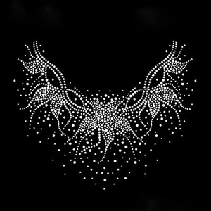 Flower Leaves Iron On Rhinestone Transfer Bling Neckline Applique for Sweater - Picture 1 of 1
