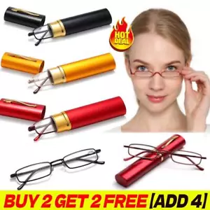Compact Reading Glasses with Aluminum Tube Case Men Women Spring Hinge Reader - Picture 1 of 13