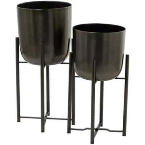 22 in., and 19 in. Large Black Metal Indoor Outdoor Dome Planter with Removable - Picture 1 of 8
