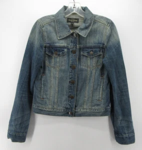 J Crew Jacket Women XS Blue Indigo Trucker Denim Moto Button Up Biker Faded - Picture 1 of 11