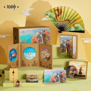 Mihoyo Genshin Impact Jade Moon Upon a Sea of Cloud OST CD Folding Fan Badge Set - Picture 1 of 13