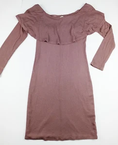 Charlotte Russe Small Camel Brown w/Bertha Collar Ribbed Body Con Sweater Dress - Picture 1 of 5