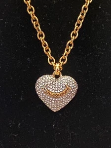 Juicy Couture Gold tone PAVE Heart Necklace 20” long. Over side is gold tone. - Picture 1 of 12