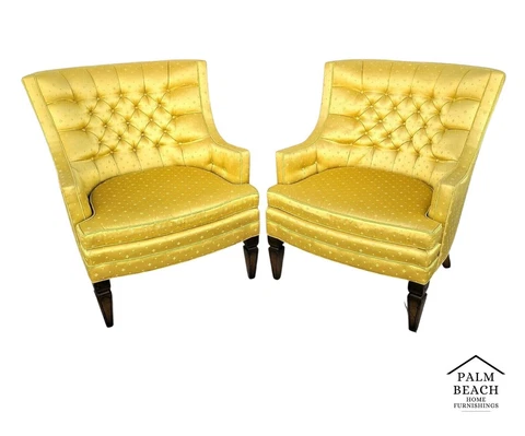 Mid Century SILVER CRAFT Hollywood Regency Tufted Club Lounge Chairs - A Pair Cover