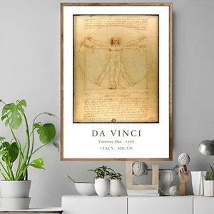 Leonardo da Vinci - vitruvianischer Mann - Vintage Museum Wandkunst Poster / Leinwandbild - Bild 1 von 3