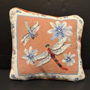 Vintage Nadelspitze Kissen Libelle Blumen 11" Quadrat Koralle Landhaus Kern - Bild 1 von 10