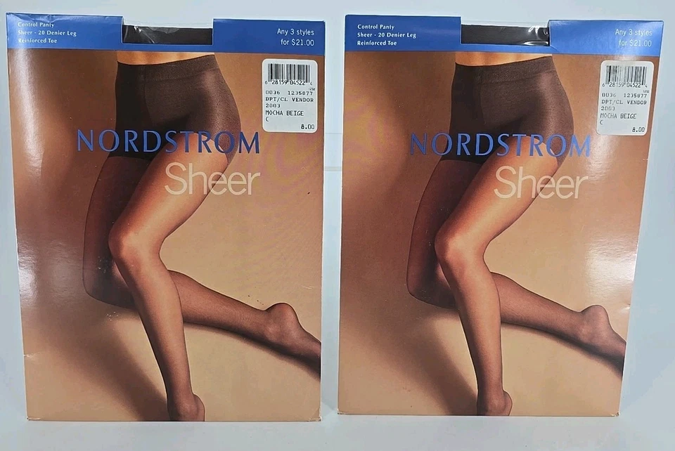 2 Nordstrom Sheer Control Pantyhose 20 Denier Size C Mocha Beige Old Stock