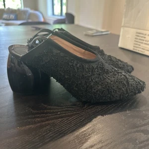 Dries Van Noten Sling Back Heels Block Beaded Flowers Black Women’s Size 42 /12 - Picture 1 of 11