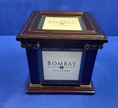 Винтажная 2002 красное дерево BOMBAY компании фото куб стекла дерева безделушки ювелирных изделий шкатулка - Изображение 1 из 4