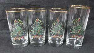 4 Spode Christmas Tree Drinking Glasses Gold Rim - Picture 1 of 7