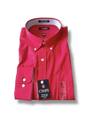 Chaps Red Long Sleeve Button-Down Shirt Stain Release Regular Men’s 17-17 1/2 - Image 1 of 4