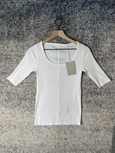 Everlane Shirt Womens Small White Scoop Neck Ribbed Short Sleeve Stretch Tee Top - Picture 1 of 7