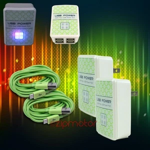 2X 4 USB PORT WALL ADAPTER+6FT CABLE POWER CHARGER DATA GREEN GALAXY NOTE NEXUS - Bild 1 von 1