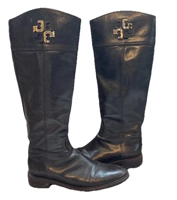 Botas de montar Tory Burch Lowell de cuero hasta la rodilla para mujer talla 9,5 MARRÓN OSCURO Foto 1 de 4