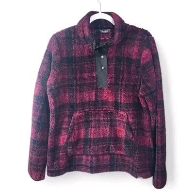 Suéter polar Eddie Bauer Pemba Snap rojo a cuadros negro para mujer talla grande Foto 1 de 4