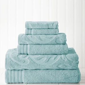 6 Piece Jacquard/Solid Towel Set-Medallion Swirl Sterling Blue - Picture 1 of 3
