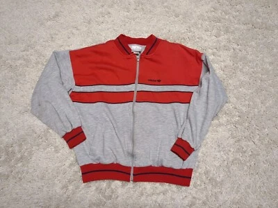 Chaqueta Adidas Vintage Años 90 M L Roja Gris Pista Algodón Cremallera Trifoil Foto 1 de 4